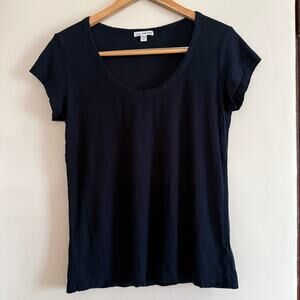 Standard James Perse | Black Slub Knit Cotton Scoop Neck Short Sleeve Tee | XL